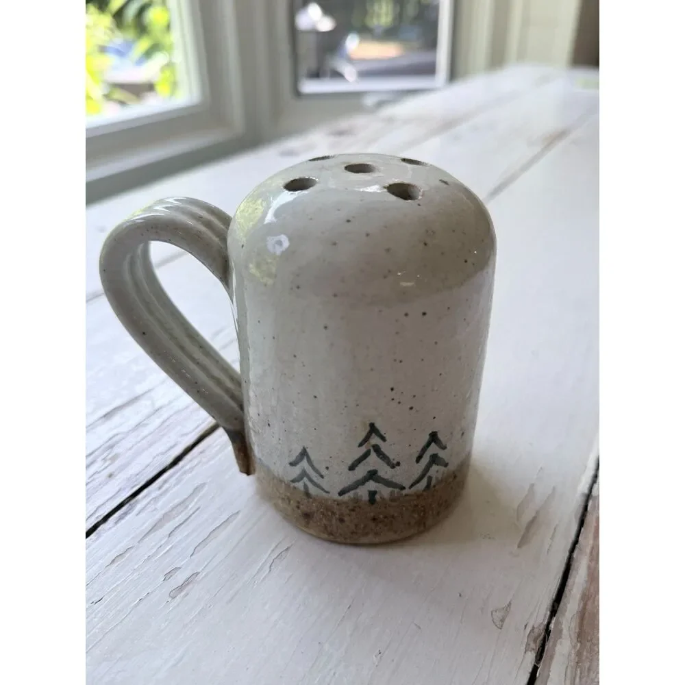 Handmade Stoneware Pottery Flower Frog Mug Vase - Pine Tree Woodland Design